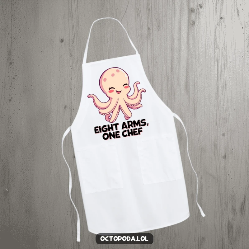 Funny Octopus Apron: A cheerful cephalopod winks and dances hilariously, ready for kitchen chaos.