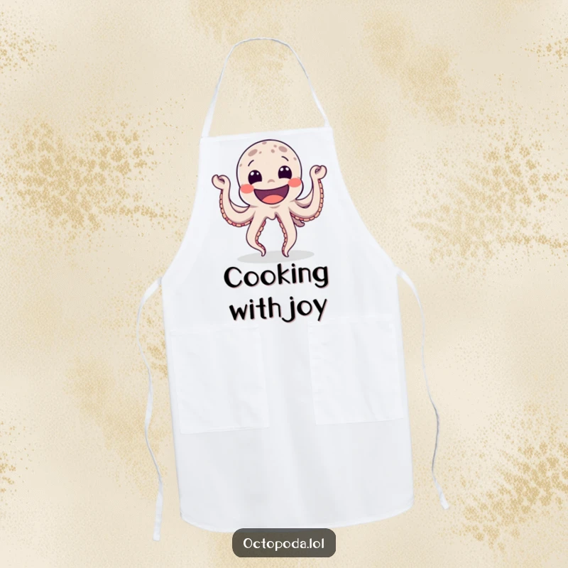 Funny Apron with a happy octopus dancing with a wide grin, perfect for chefs and home cooks who love spreading joy.
