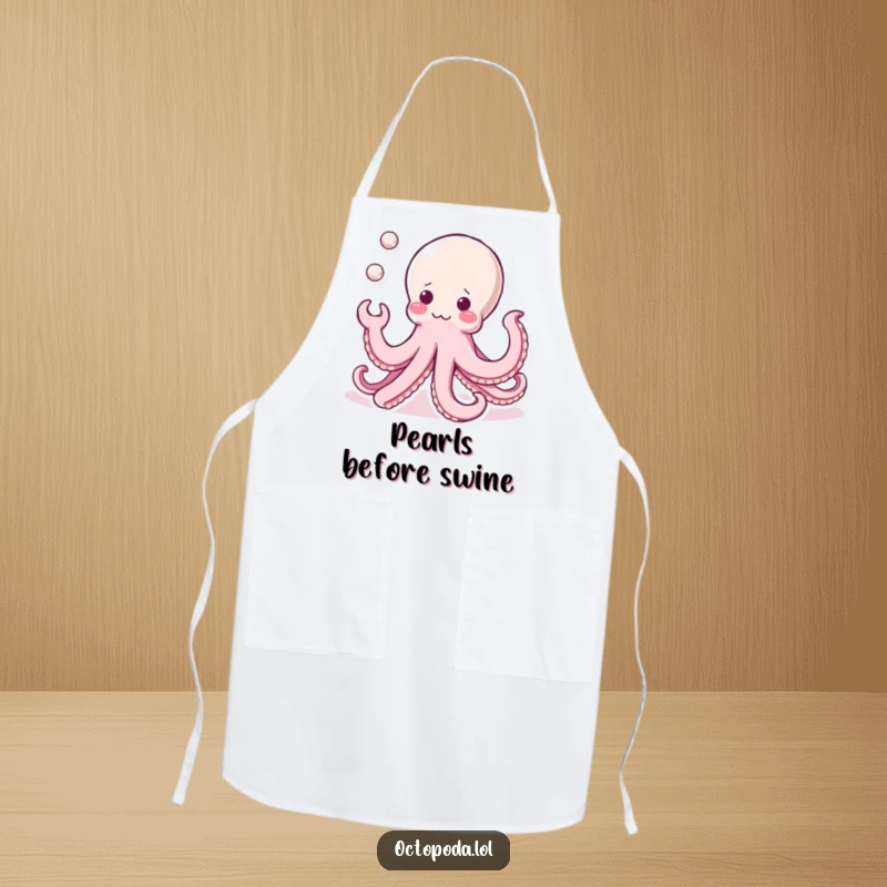 Funny Kawaii Octopus Apron: A cute octopus juggling three shiny pearls, designed for cooks who love precision and adorable style.