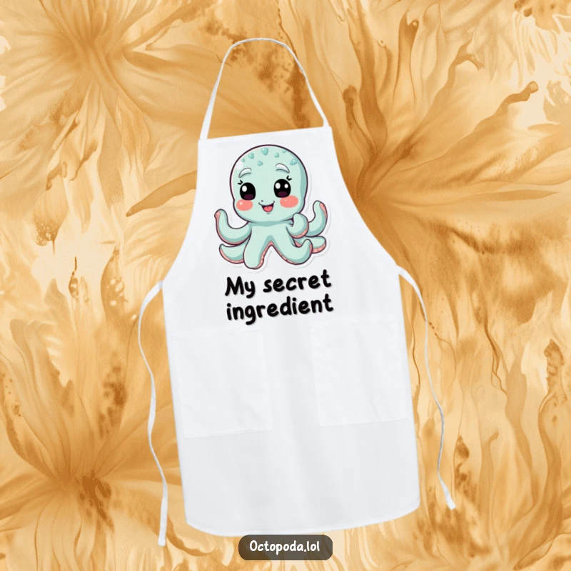 Funny octopus apron featuring a giggling octopus winking with all its eyes, perfect for a playful chef.