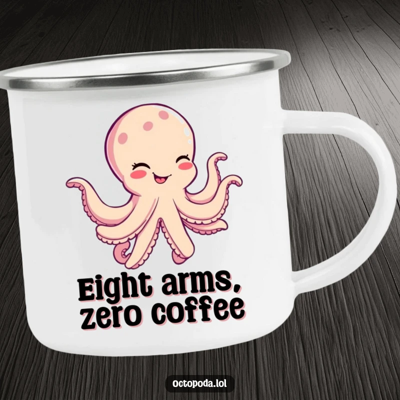 Funny Octopus Camping Mug: A cheerful cephalopod winks and dances, ready for outdoor fun and beverages.