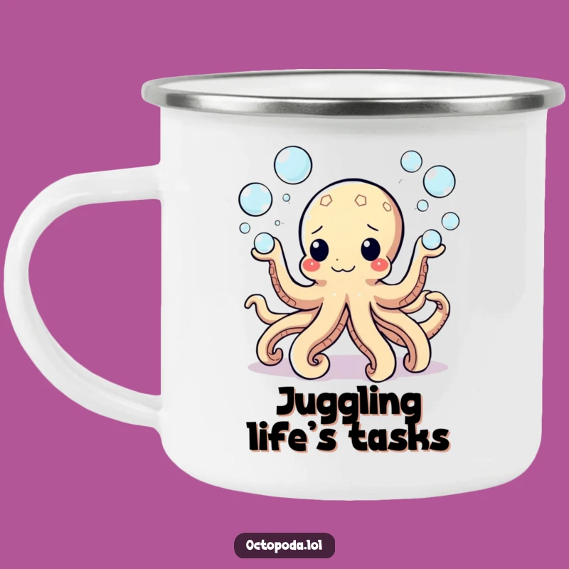 Funny Bubbly Octopus Camping Mug - Juggling Bubbles Enamel Cup for Adventures