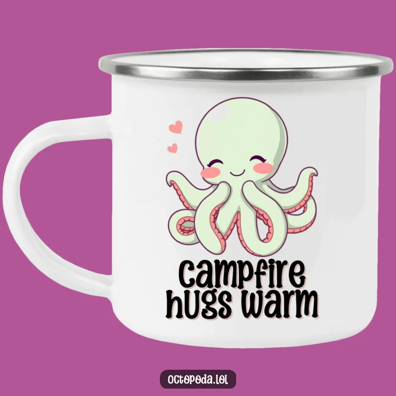 Funny Hugging Octopus Camping Mug: Adorable Cephalopod Enamel Cup for Warm Adventures