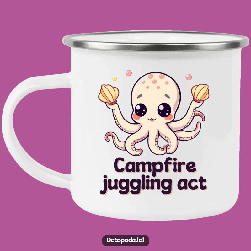 Funny Octopus Googly Eyes Juggling Seashells Camping Mug, Humorous Outdoor Gift