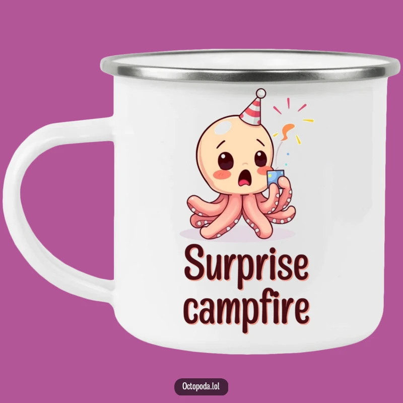 Funny Surprised Octopus Camping Mug: Startled Enamel Mug, Rugged and Fun Funny Gift
