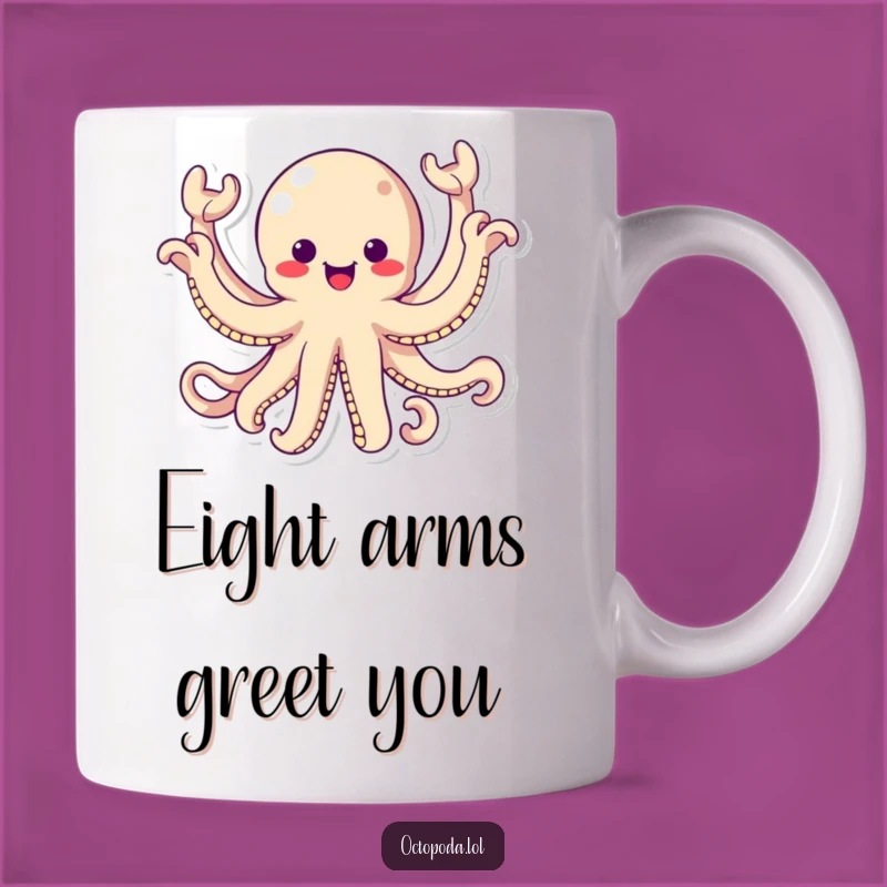 Funny Kawaii Octopus Mug - Energetic Waving Sea Creature Gift for Ocean Lovers