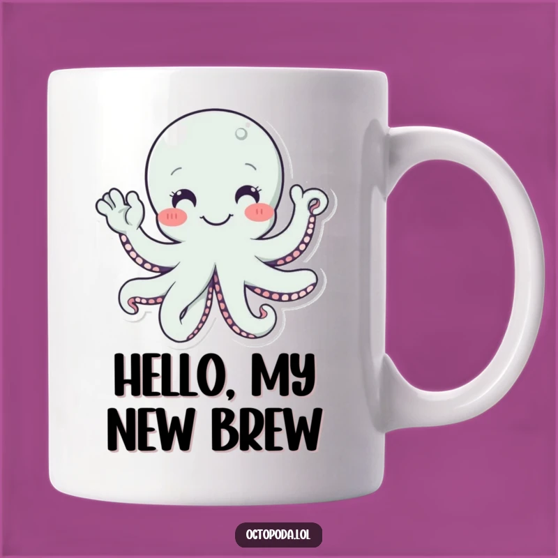 Funny Smiling Octopus Waving Hello Mug, Hilarious Gift for Friendly People
