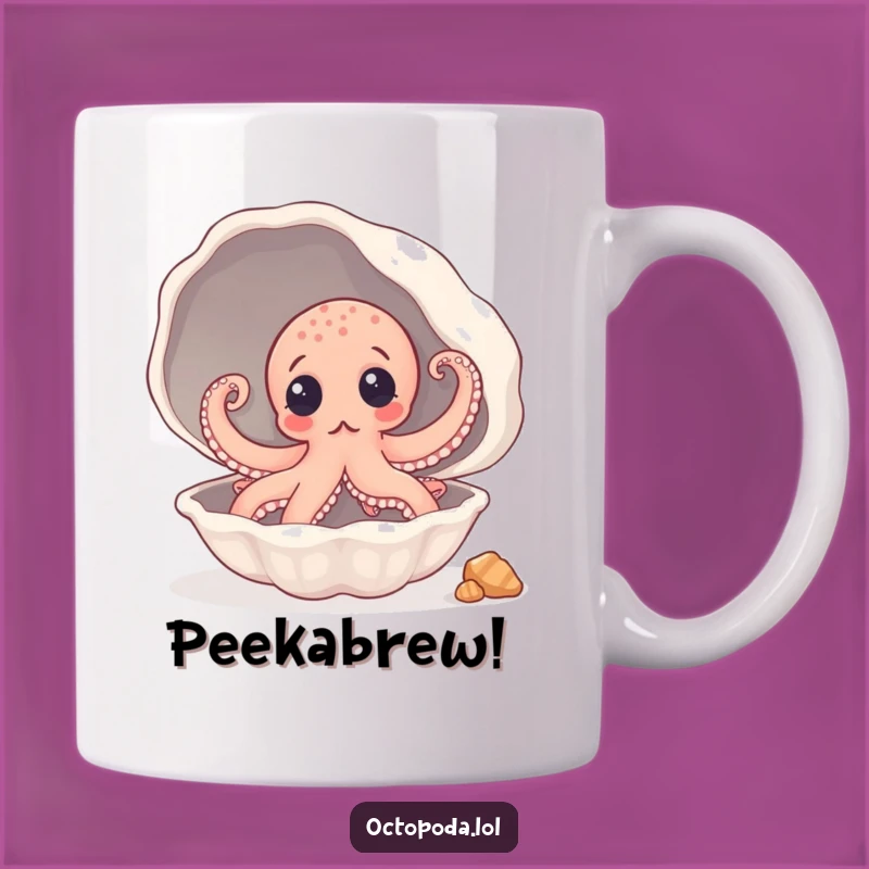 Funny Surprised Octopus Seashell Mug: Peek-a-Boo Humor, Perfect Funny Gift
