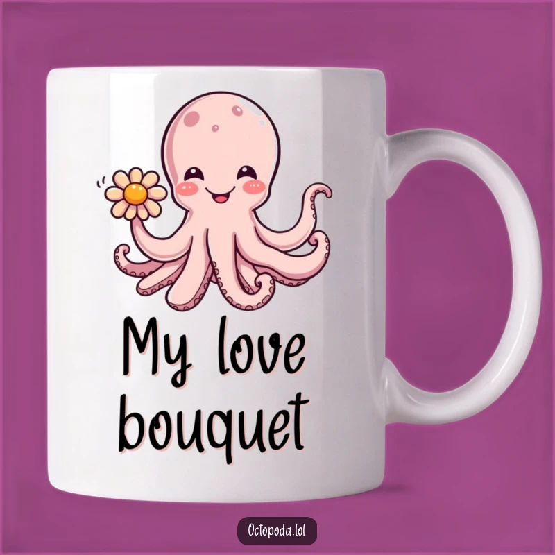 Funny Octopus Flower Gift Mug - Adorable Cephalopod Offering Cute Bloom