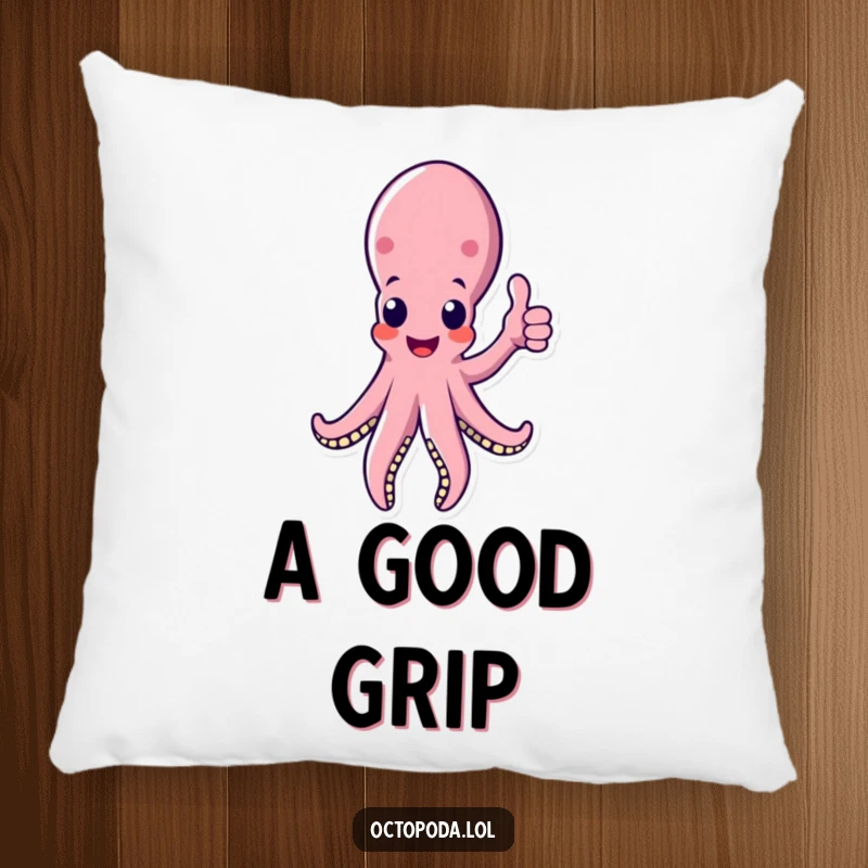 Funny octopus pillow designed with a cheerful tentacle giving a thumbs up, ideal for cozying up with a positive message.