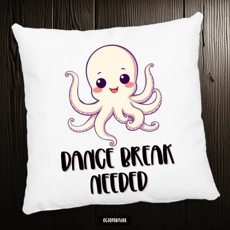 Funny Pillow featuring a dancing octopus with googly eyes, its tentacles wiggling in a joyous celebration.
