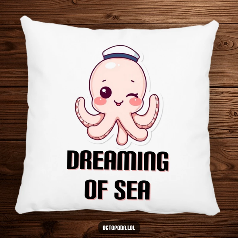 Funny pillow featuring a winking octopus in a sailor hat, adding cozy, humorous, and nautical charm. A great gift.