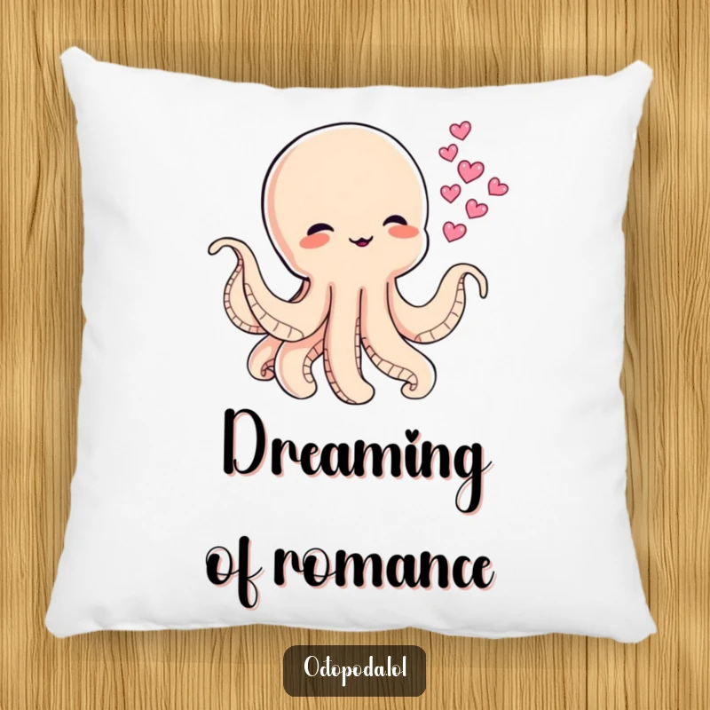 Funny pillow featuring a baby octopus blowing heart-shaped ink clouds, ideal for adding a touch of soft affection.
