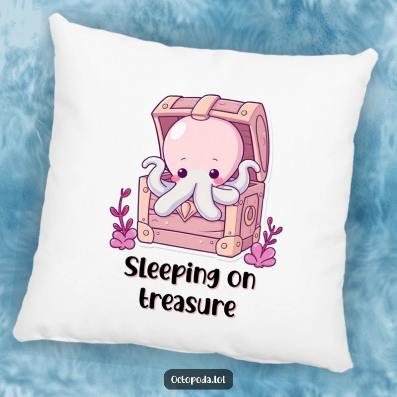Funny Chubby Octopus Pillow: A plush, chubby octopus peeking from a treasure chest, offering soft comfort and a hint of playful mystery.