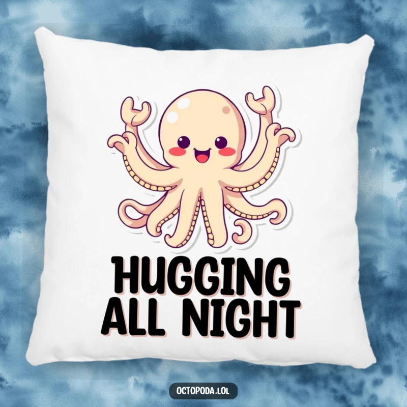 Funny Pillow: A kawaii octopus energetically waving all eight arms, a humorous and comfortable pillow for adding charm.