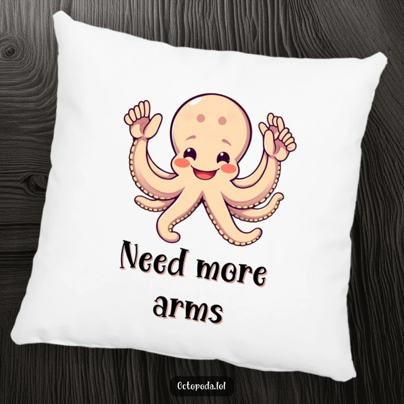Funny Octopus Pillow: A plush, smiling octopus with eight arms reaching out for high-fives, offering maximum comfort and cheer.