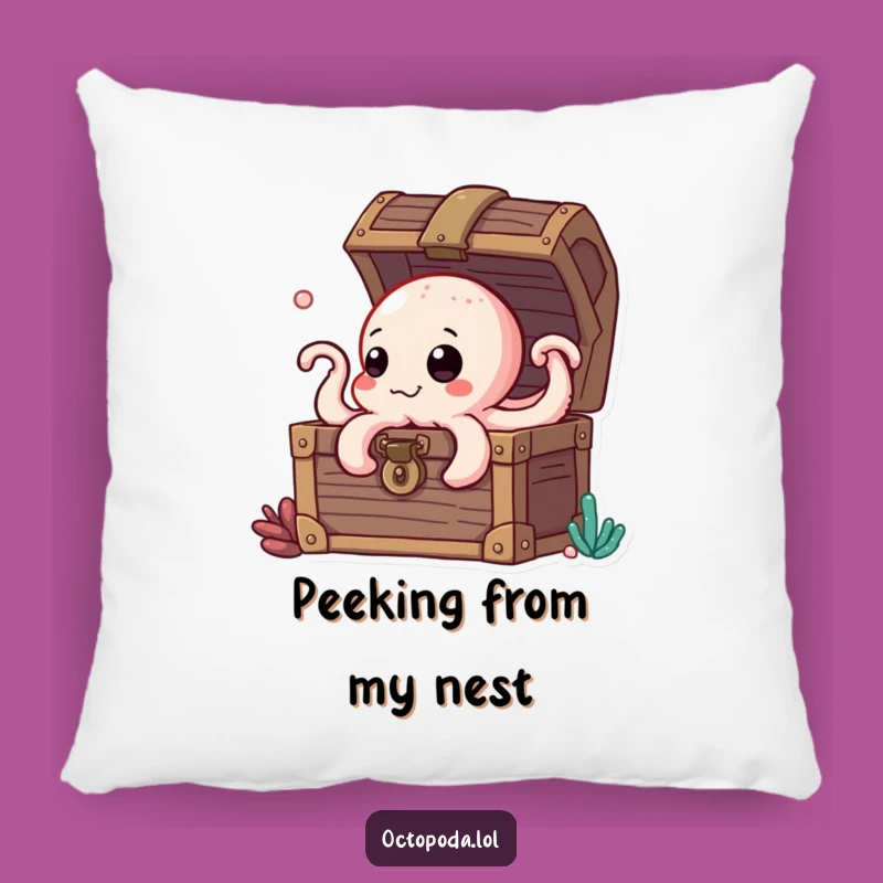 Funny Octopus Treasure Chest Pillow, Cozy Humorous Gift for Adventurous Decor