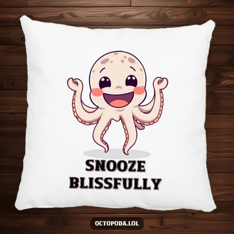 Funny Pillow featuring a happy octopus dancing with a wide grin, providing comfort and a playful dose of oceanic cheer.