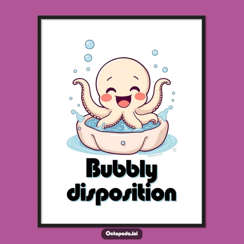 Funny Octopus Splash Digital Art: Excited Character Print, Instant Download Funny Gift