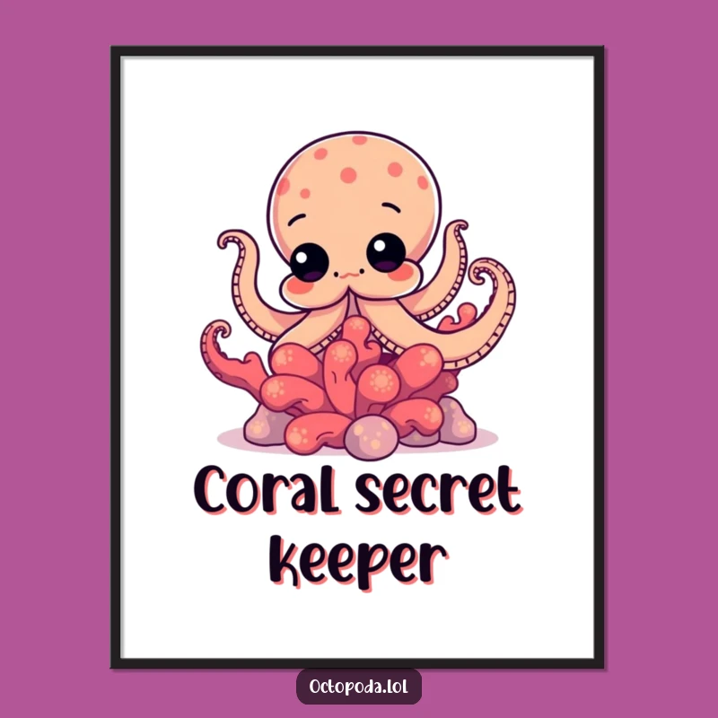 Funny Octopus Coral Peek Digital Art: Instant Mysterious Decor