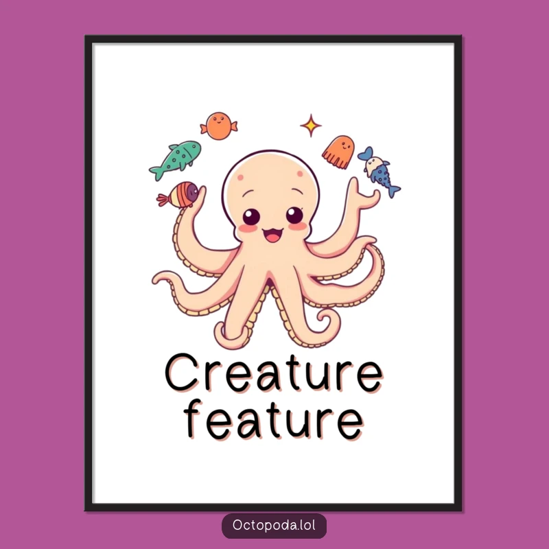 Funny Octopus Art Print: Juggling Marine Life, Whimsical & Hilarious Decor