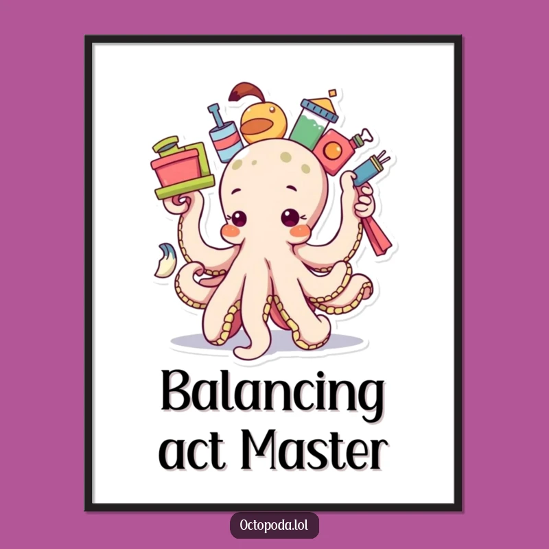 Funny Balancing Octopus Digital Art - Determined Multitasker Decor, Perfect Funny Gift!
