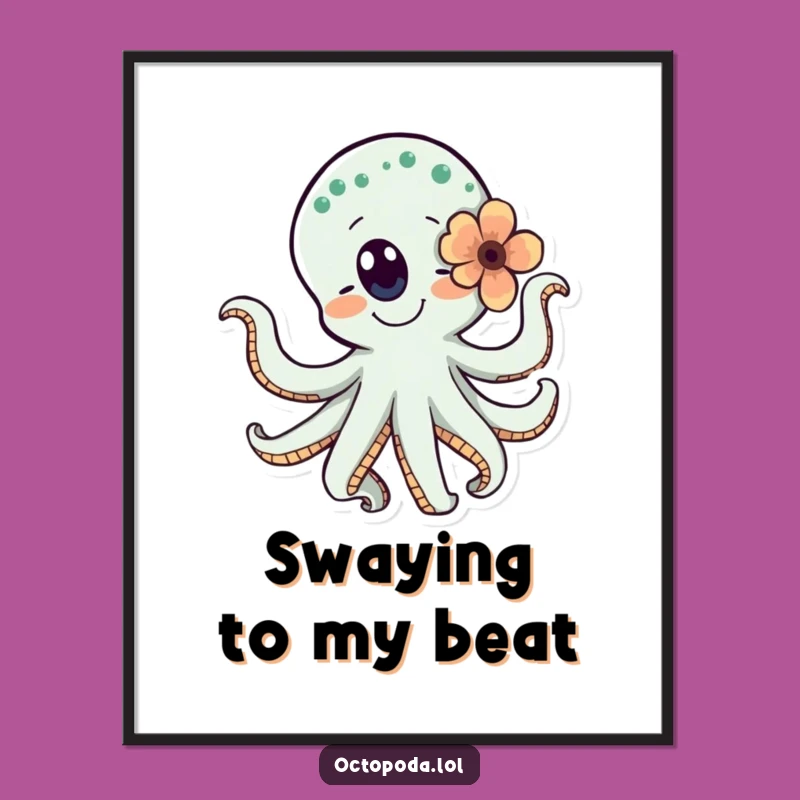 Funny Dancing Octopus Flower Digital Art Print for Joyful Spaces