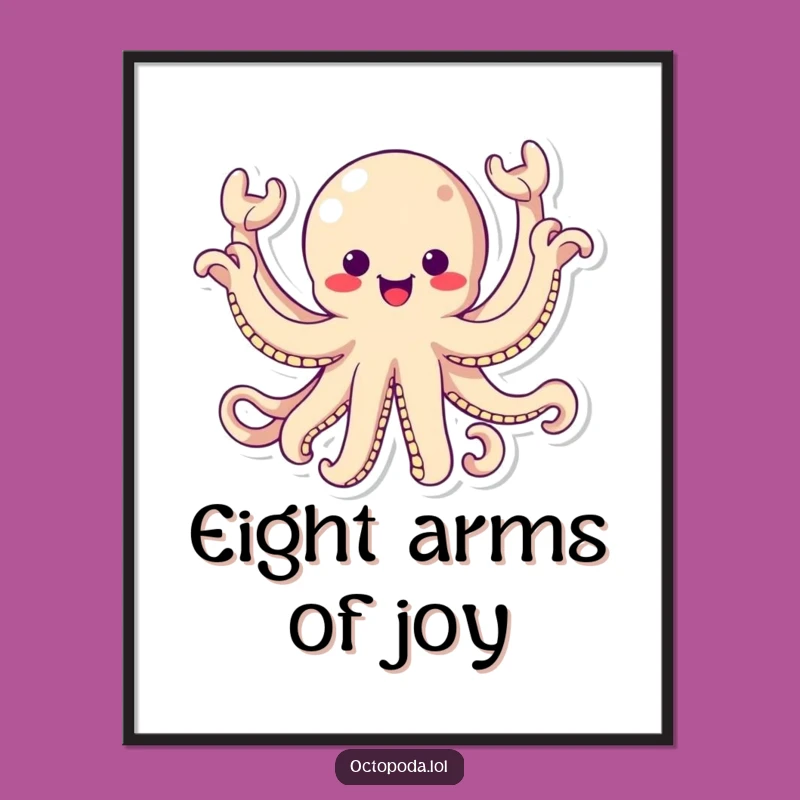 Funny Kawaii Octopus Digital Art - Instant Energetic Waving Decor Download