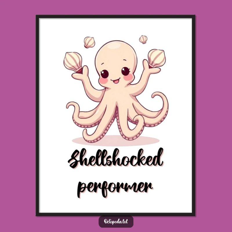 Funny Kawaii Octopus Juggling Seashells Digital Art: Instant Aquatic Whimsy