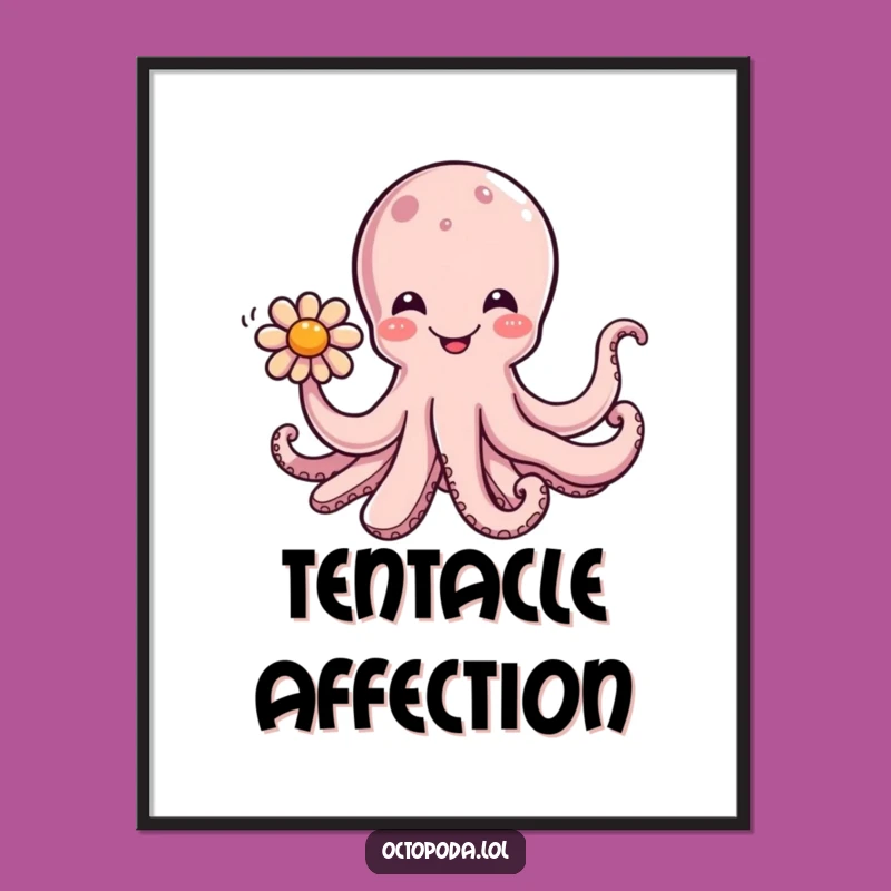 Funny Octopus Flower Digital Art - Cheerful Cephalopod Offering Bloom