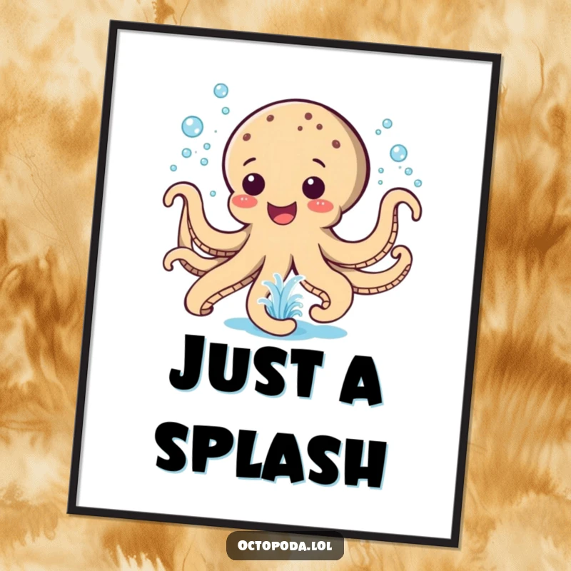 Funny Digital Art Print: A happy octopus spraying water like a playful fountain, creating a scene of aquatic joy.