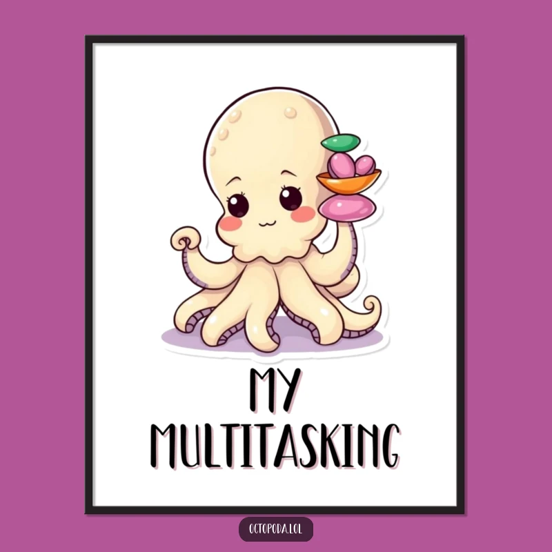 Funny Octopus Shell Stacker Digital Art: Determined Effort, Instant Funny Gift