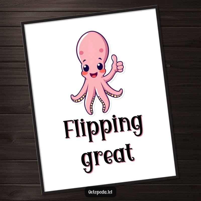 Funny octopus digital art print of a cheerful tentacle giving a thumbs up, perfect for motivational and humorous decor.