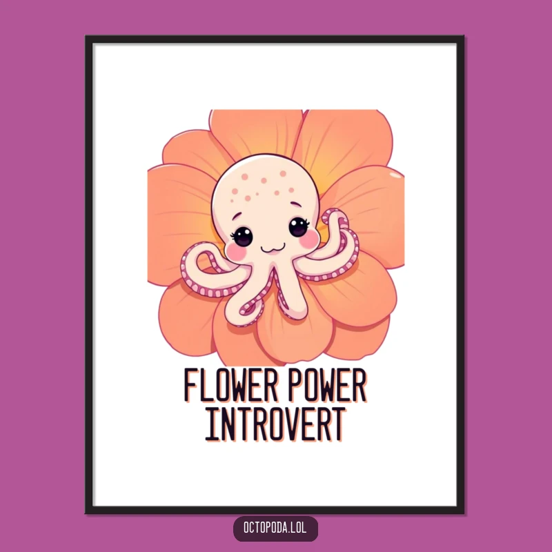 Funny Shy Octopus Digital Art: Cute Peeking Cephalopod Printable for Gentle Decor
