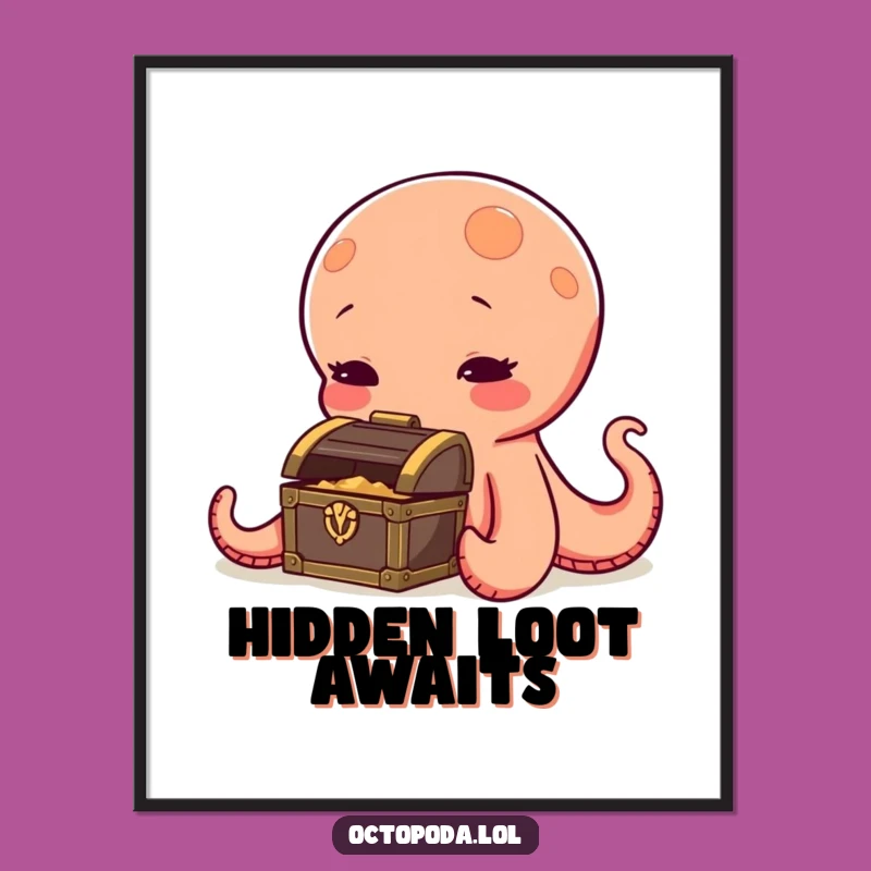 Funny Octopus Digital Art: Curious Treasure Sniffing Instant Download Funny Gift