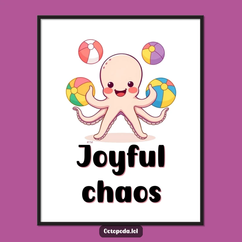 Funny Octopus Juggling Digital Art Print - Instant Beach Fun Decor