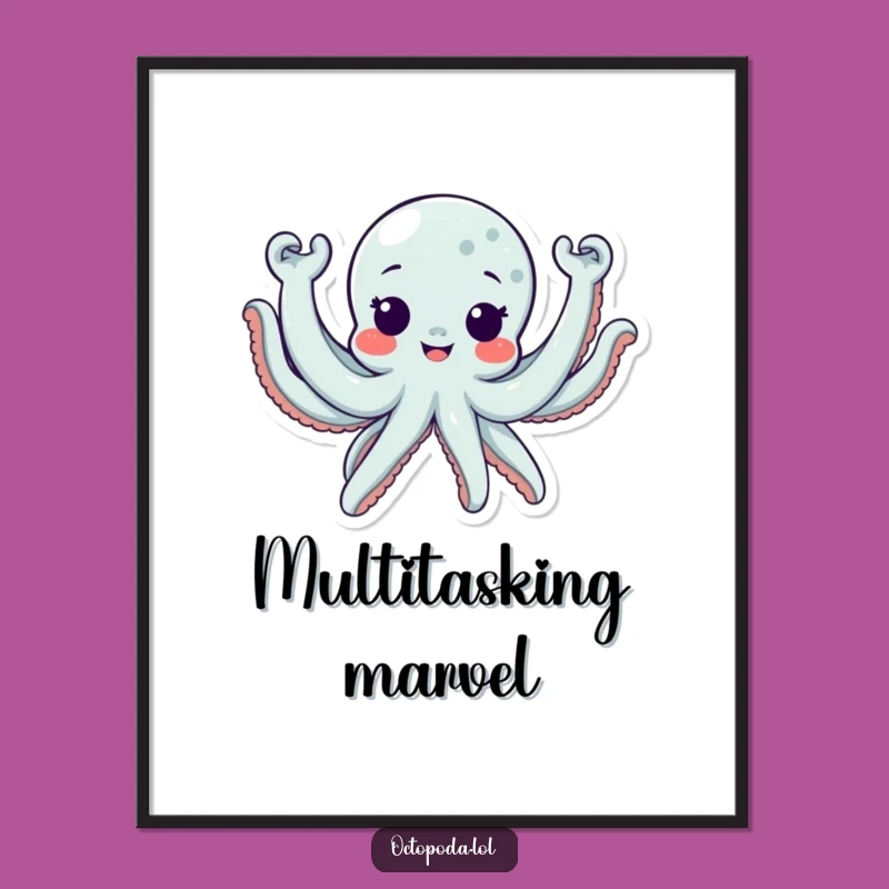 Funny Octopus Digital Art - Excited Character Download, Perfect Wall Decor