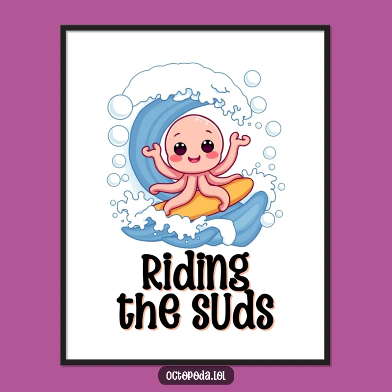Funny Octopus Bubble Surf Digital Art: Hilarious Ocean Scene, Perfect Decor