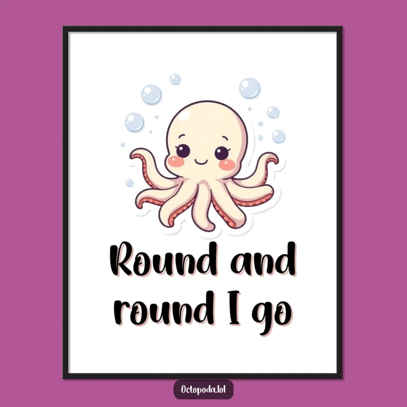 Funny Octopus Digital Art: Bubbly Swim Print, Instant Download Funny Gift for Walls