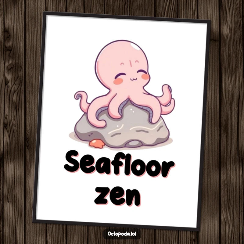 Funny digital art of a relaxed octopus character lounging peacefully on a rock on the ocean floor.