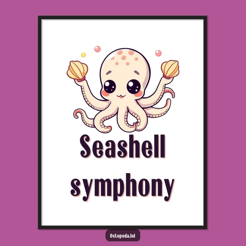 Funny Octopus Googly Eyes Juggling Seashells Digital Art, Whimsical Gift for Wall Decor