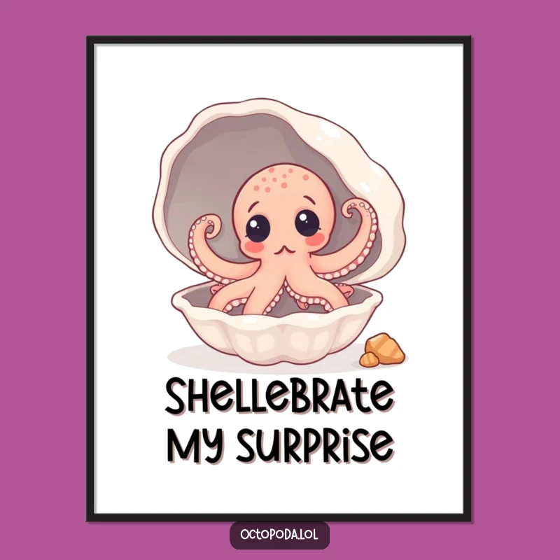 Funny Octopus Seashell Digital Art: Whimsical Decor, Perfect Instant Funny Gift