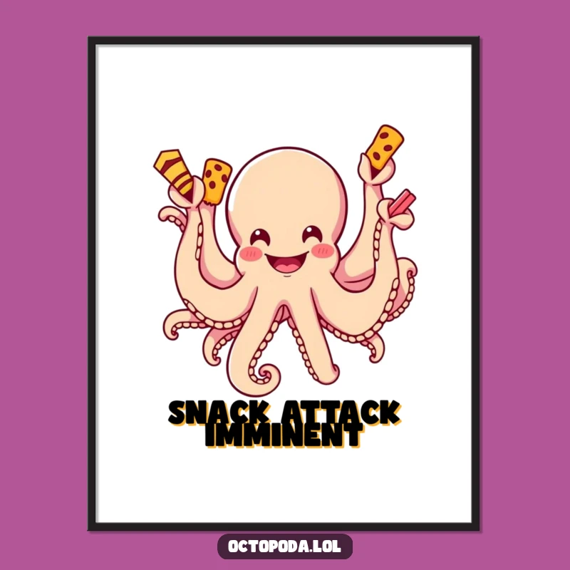 Funny Octopus Snack Attack Digital Art: Delicious Wall Decor for Foodies!