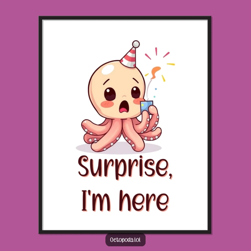 Funny Surprised Octopus Digital Art: Startled Character Print, Instant Download Funny Gift