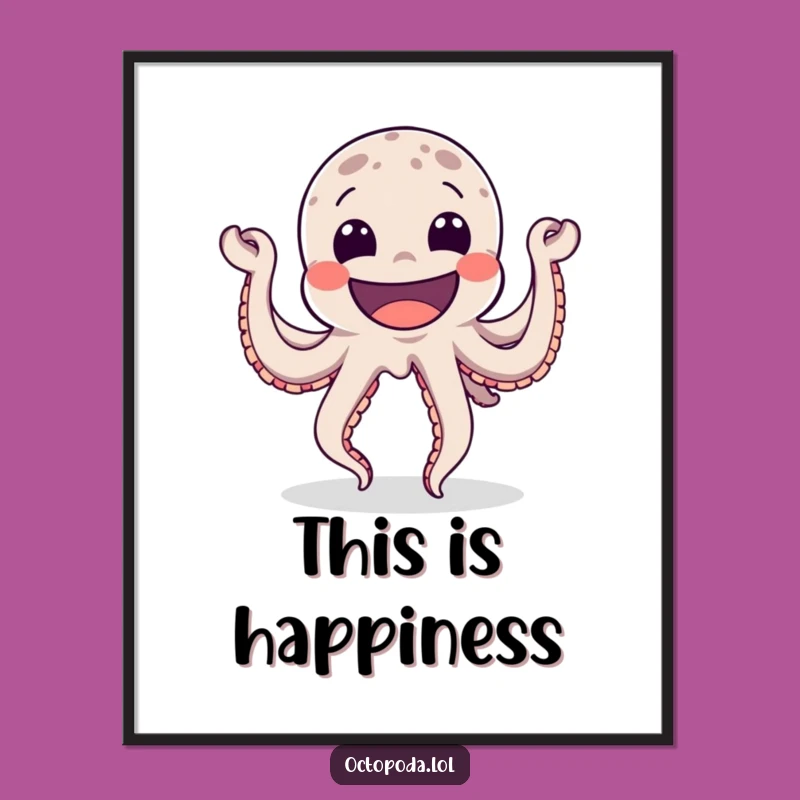 Funny Happy Octopus Digital Art - Printable Dancing Grin Decor