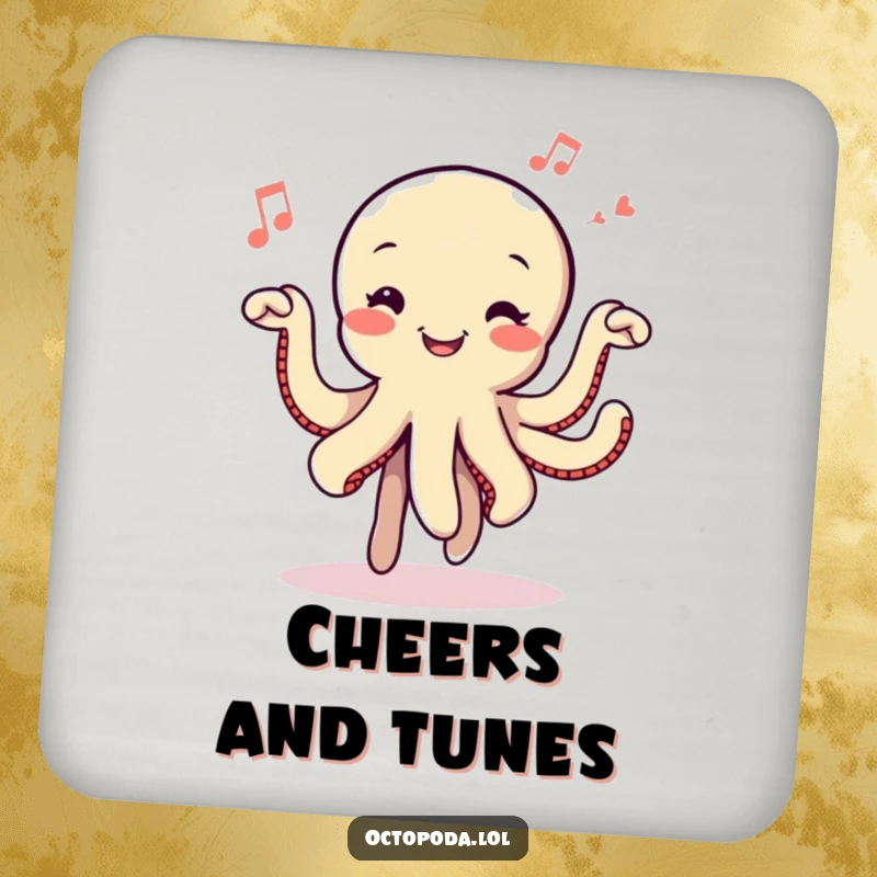Funny Dancing Octopus Coasters: A smiling octopus dancing with musical notes, protecting your tables with a rhythmic and fun flair.