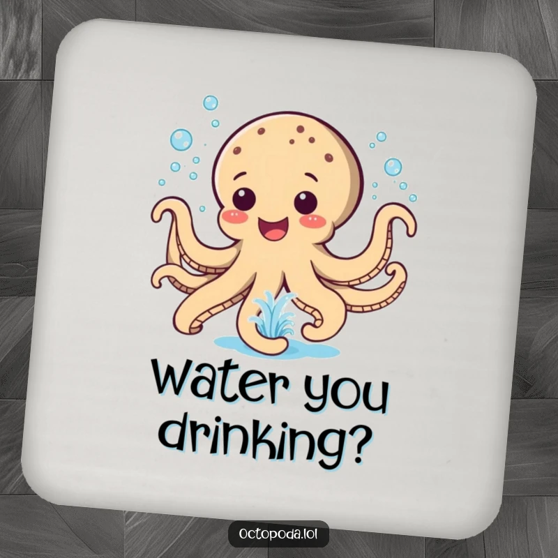 Funny Coaster: A happy octopus sprays water like a playful fountain, bringing humor to drink service.