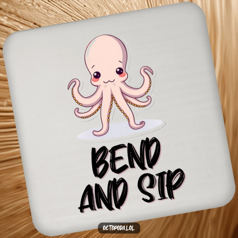 Funny Yoga Octopus Drink Coaster: A humorous coaster showing an octopus in a funny yoga pose, protecting your surfaces with style.