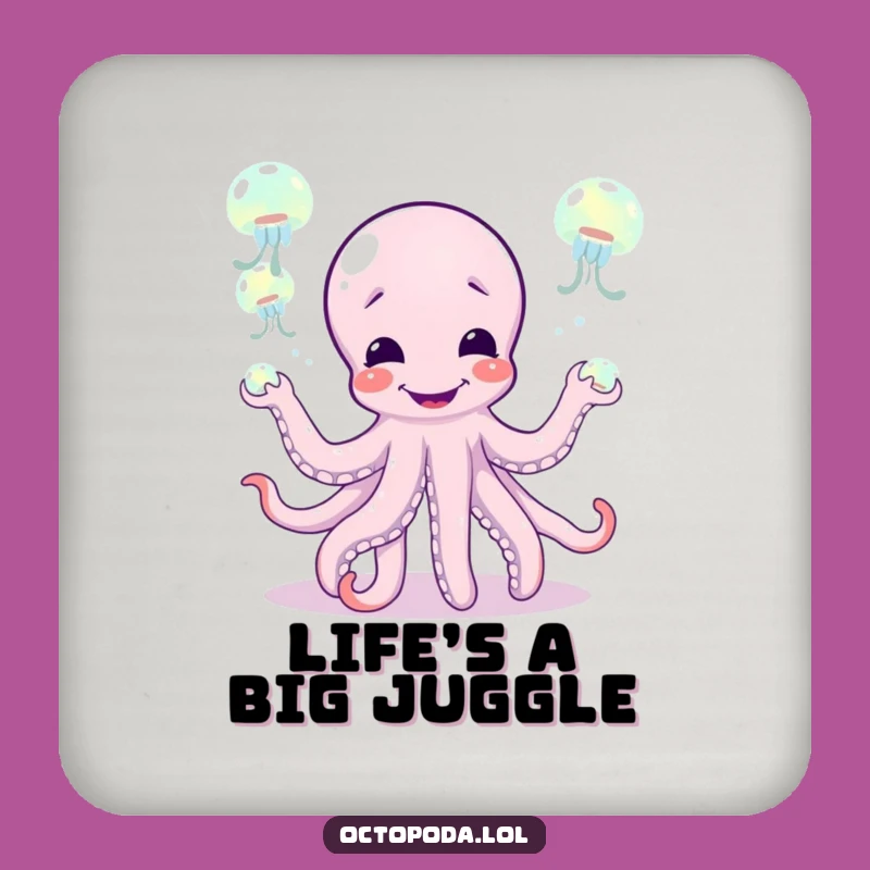 Funny Octopus Juggling Jellyfish Coaster Set Protects Surfaces with Humor