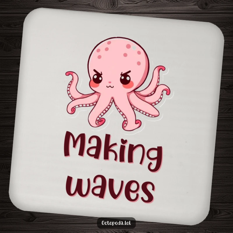 Funny Octopus Drink Coaster: A determined octopus with a tiny, focused expression guards your drinks with humor.